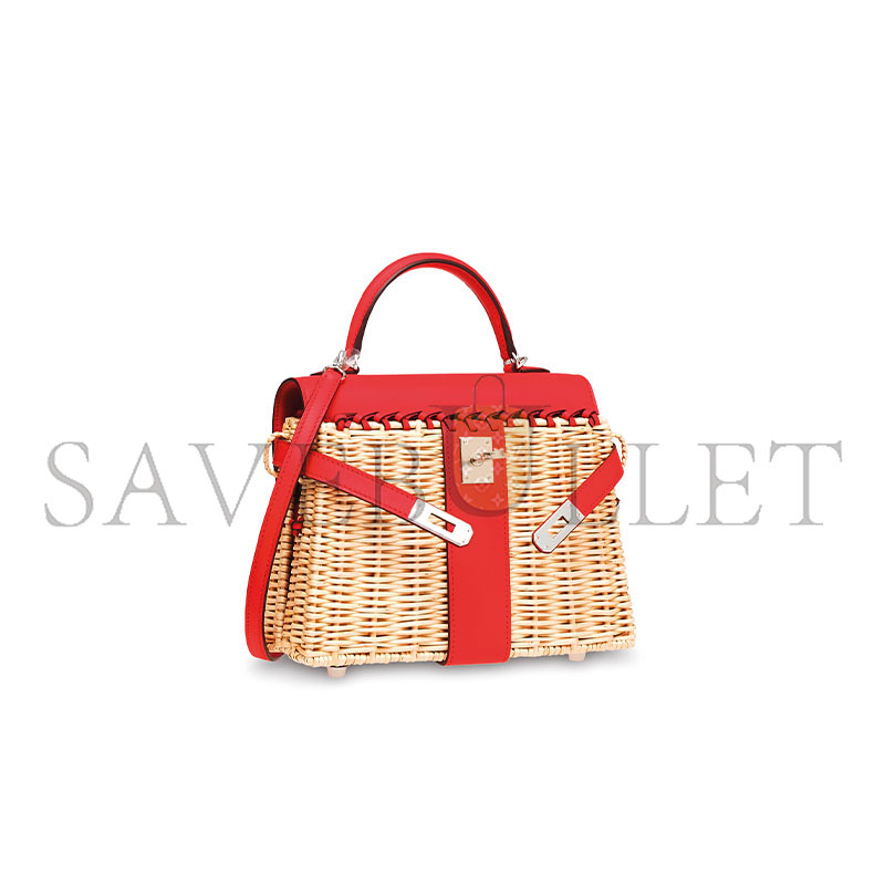 H**mes master rouge de coeur swift leather & osier mini picnic kelly 20 with palladium hardware (20*14*8cm)